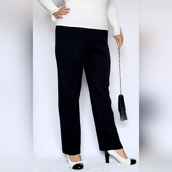 St.John Women Luxury Santana Knit Pull On Pants Wool Blend High Rise Black 10-12 - Picture 13 of 16